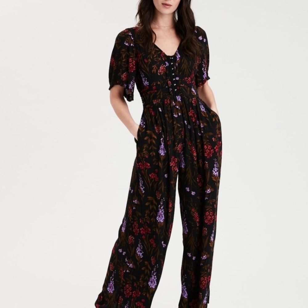 American Eagle Outfitters Black Floral Jumpsuit